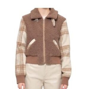 Jonathan Simkhai Brushed Wool Plaid Bomber Jacket Taupe XS NWT